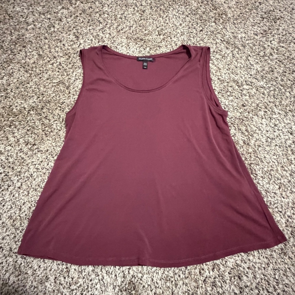 Eileen Fisher Womens Burgundy 100% Silk Scoop Neck Sleeveless Tank Top Size S